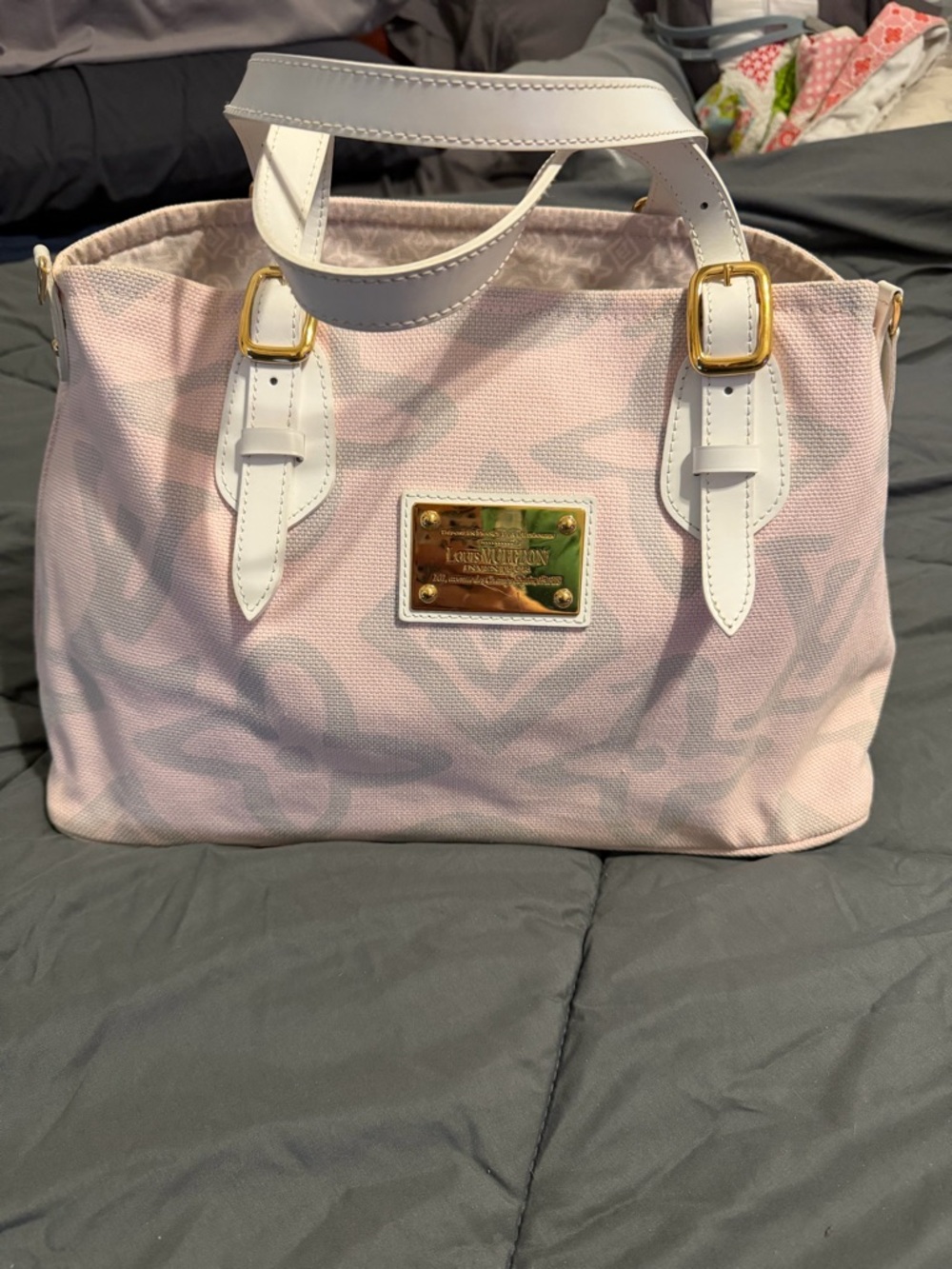 Louis Vuitton Tahitianne Pink Canvas Tote Bag with White Handles Limited Edition